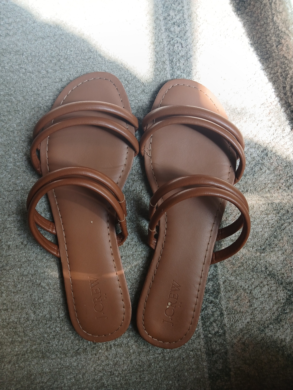 J. Crew Tan Brown Double-Strap Slide Sandals
